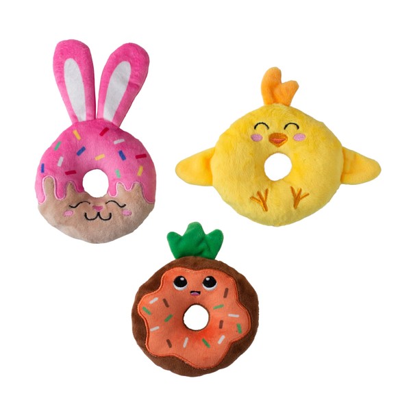 Fringe Studio Plush Dog Toy, 3 Pieces Set, Holey Donuts,