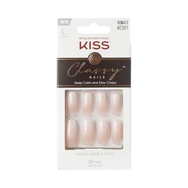 KISS UÑAS POSTIZAS GLUE ON LARGAS ESTILO FRENCH CON GEL TOP COAT BRILLANTE