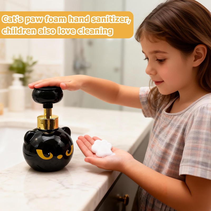 GDGJWL Cute Cat Paw Foam Soap Dispenser, Black Kitty Hand