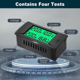 YOJOCK DC Voltmeter, 300A Digital Voltage, Current Energy, LCD Display, Voltage/Current, 4 in 1 Electrical Monitor, HTN Wide Viewing Angle Ammeter, Energy Consumption Monitor, Electronic Maintenance