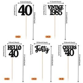 15PCS Happy 40th Birthday Centerpiece Sticks Hello 40 Vintage 1985 Table Flower Centerpieces Sticks Forty Cheers to 40 Floral Decoration for 40th Birthday Party Centerpieces Supplies Black