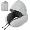 Hooded Travel Neck Pillow for Airplane & Car – U-Shaped