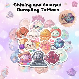 180PCS Squishy Temporary Tattoos, Dumpling Party Favor, 60 Styles