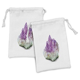 Ambesonne Amethyst Fabric Pouch Set of 2, Crystal Like Purple Precious Gem Lavender Hues Natural Mineral Raw Geology, Small Drawstring Bag for Toiletries Masks and Favors, 9" x 6", Multicolor