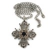 Vintage Inspired Filigree Diamante 'Cross' Pendant with Silver Tone Oval