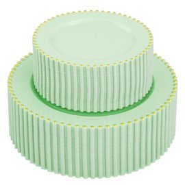 supernal 100pcs Green Disposable Plates - Green Heavy Duty Plastic Plates With Gold Beads - Include 10inch Dinner Plate and 7inch Plastic Dessert Plate - Disposable Serving Platters for Party,Wedding