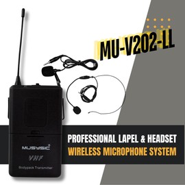 MUSYSIC Wireless Microphone System Wireless VHF Lapel Lavalier Headset, Transmitter and Receiver Advanced SM Technology 1/4” Output Individual Frequency & Volume Control - 2 Channel