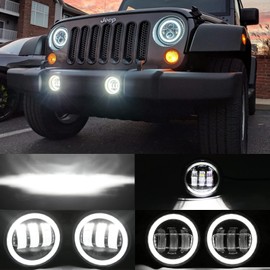 4 inch Fog light for Wrangler JL Gladiator Sport Fog Lights with RGBW halos Compatible with 2018-2023+ Wrangler JL JLU Unlimited Sport Rubicon Sahara with 2 Pairs Mounting Bracket,DOT Compliant