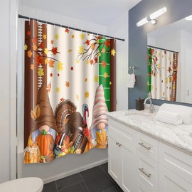 APROPHIC Fall Thanksgiving Shower Curtain, Pumpkin Turkey Bathroom Shower Curtain Set for Decor, Football Bath Curtain, Waterproof Fabric Gnomes Maple Leaf Shower Curtain, Machine Washable