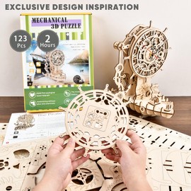 3D Wooden Puzzle Mechanical Clock – Pirate Ship DIY Model Kit for Adults & Teens, Build-Your-Own Wood Craft, Working Clock, Unique Gift & Nautical Home Decor