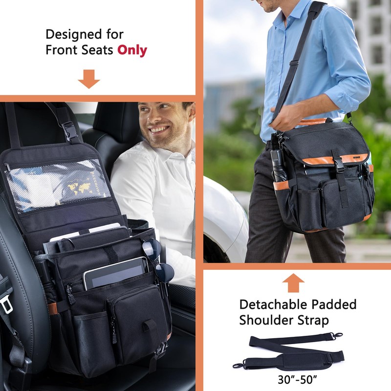 SPORJET Car Seat Organizer with Lid and Laptop Compartment (Fits