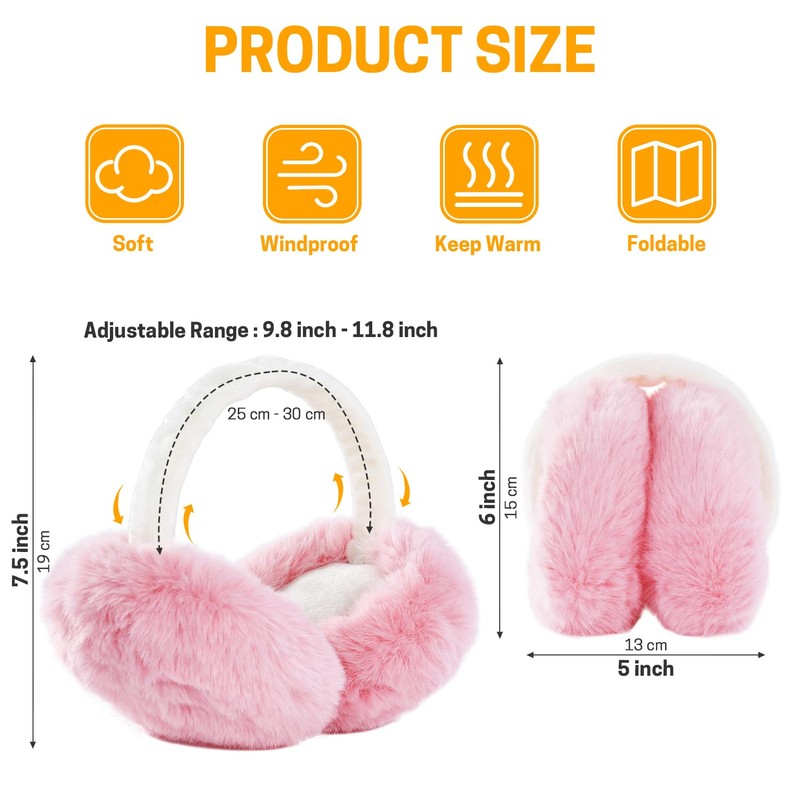 GNEGNI Women Foldable Earmuff, Winter Faux Fur Ear Muffs Fluffy