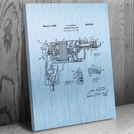 Electric Power Drill Canvas Print, Carpenter Gift, Woodworking Art, Drill Blueprint, Workshop Decor, Construction Worker Blue Steel (8 inch x 10 inch)