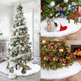 BAKAJI Christmas Tree Rug Diameter 78cm Soft Plush White Snow Effect Christmas Decoration