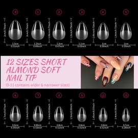 Venares Extra Short Almond Nails Press on, 500 Pcs Soft Gel Nail Tips for Acrylic Extensions, 12 Sizes Full Cover Clear Nail Tips for Gel Extensions, Acrylic Nail Extension Kit for Beginners