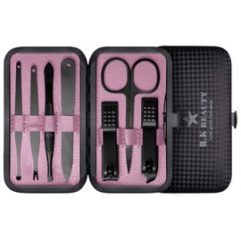 Manicure Sets 7Pcs for Men & Women, Fashion Professional Stainless Steel Nail Clippers Pedicure Kit Grooming Tools by RK Beauty (Pink)