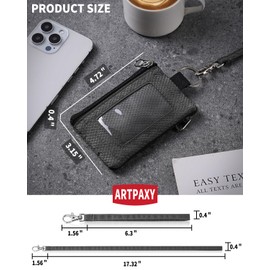 Artpaxy Minimalist Wallet For Mens Womens, Keychain RFID Blocking Zipper Small Wallet with ID Window 2 Lanyards,Water Resistant Travel Cash Card Coin Case Boys Girls