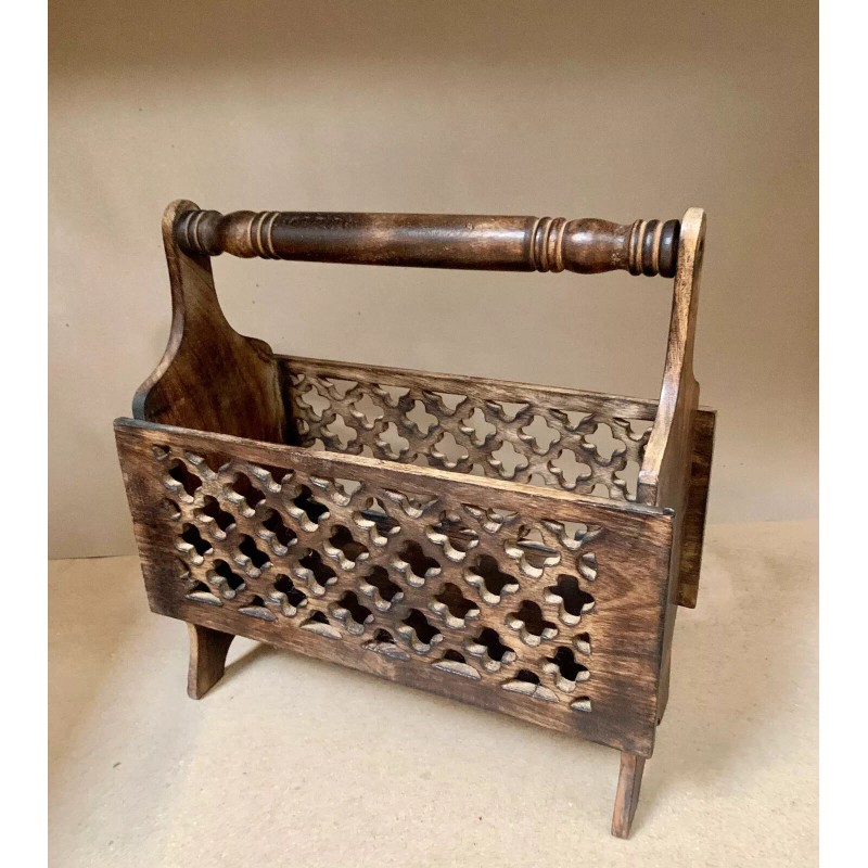 Globedecor 17" Magazine Rack Solid Wood Rustic Newspaper Basket Wooden