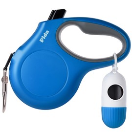 Fida Retractable Dog Leash with Dispenser and Poop Bags, 16 ft Pet Walking Leash for Medium Dog or Cat up to 44 lbs, Anti-Slip Handle, Tangle Free, Reflective Nylon Tape (M, Blue)