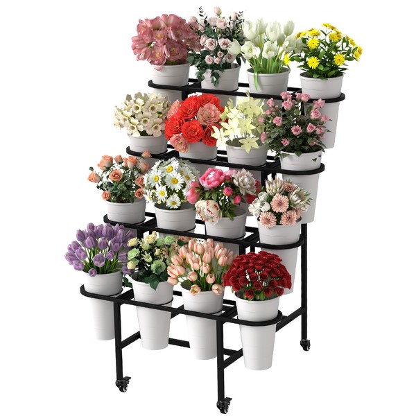 YAGEANNL 4 Tier Flower Display Stand, Metal Flower Bar Stand