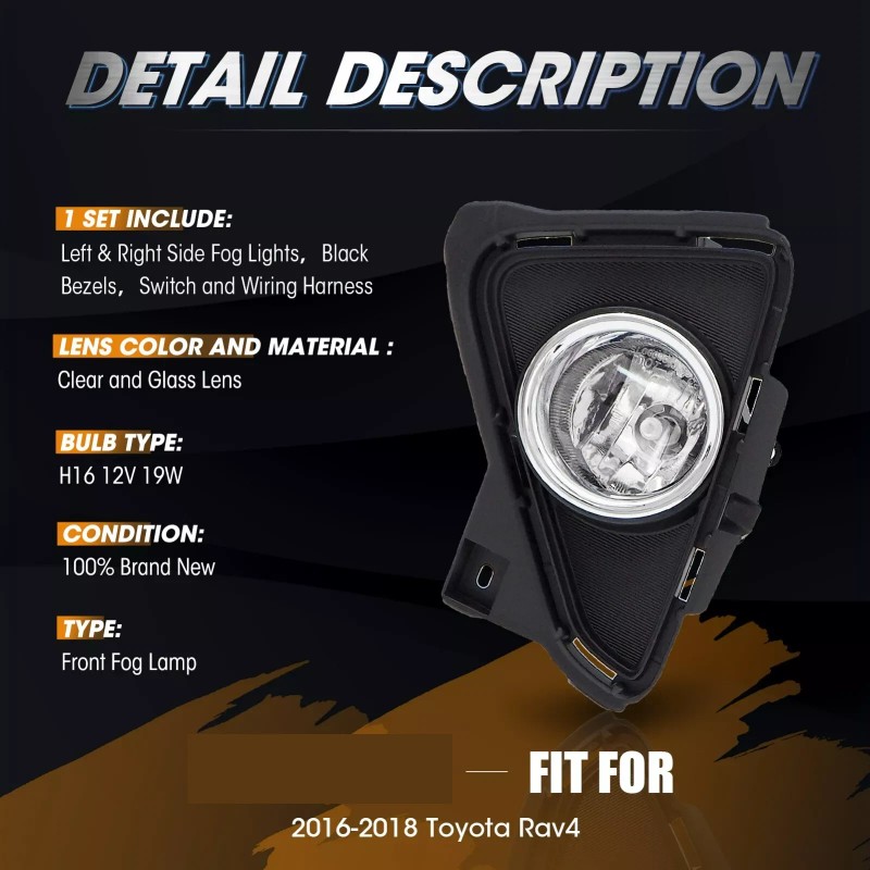 YLT Auto Pair For 2016 2017 2018 Toyota RAV4 Clear