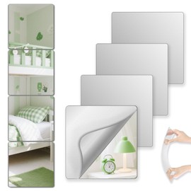 VXKZF Shatterproof Peel and Stick on Mirror Tiles for Wall Decorative, 4 pcs 8”x8” Unbreakable Small Mirrors for Wall Classroom Decor, Toddlers Mirror for Kids Bedroom, Plastic Door Adhesive Mirrors