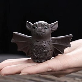 EAEDMY Purple Sand Tea Pet Angry Cat Bat Tortoise Puppy Figurine, Cute Kungfu Tea Pet Gift for Tea Lover Friend, Tea Table Desk Tearoom Home Decoration Ornament (4.Night Bat)