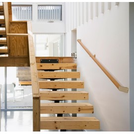 Handrails for Indoor Stairs,Railings，Outdoor Stairs Handrail，Modern Aluminum Handrail Set, Wall Mounted，Wall Return Bracket More Safety, Rust Free. (Cherry Wood Grain, 14 FT)