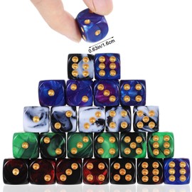 Sibba 24 Pack Marble Swirl D6 Dice 6 Sided Dice Set 16mm Round Corner Board Game Dices Round Angle Six Sided Dices Die with Free Pouch for DND MTG Tenzi Farkle Yahtzee Bunco Math Learning