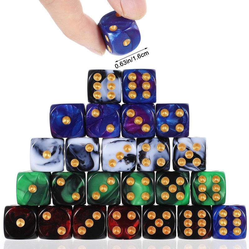 Sibba 24 Pack Marble Swirl D6 Dice 6 Sided Dice