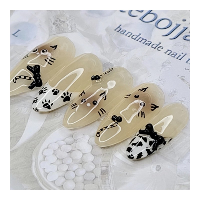 Siamese cat handmade nail tips - Almond M / 샴