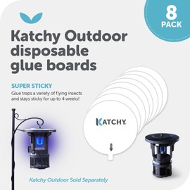 Katchy Outdoor Insect Trap Glue Board Refills, 8-Pack, Catcher & Killer for Mosquito, Gnat, Moth, Fruit Flies - Non-Zapper Traps for Buzz-Free Home