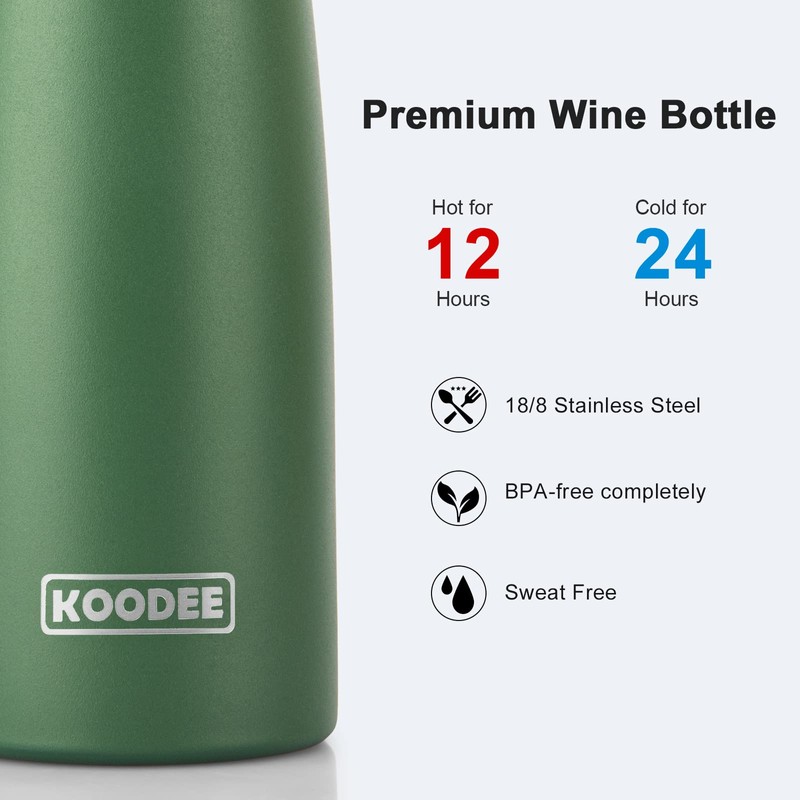 Koodee 24 oz Wine Bottle Insulator Stainless Steel Vacuum Insulated