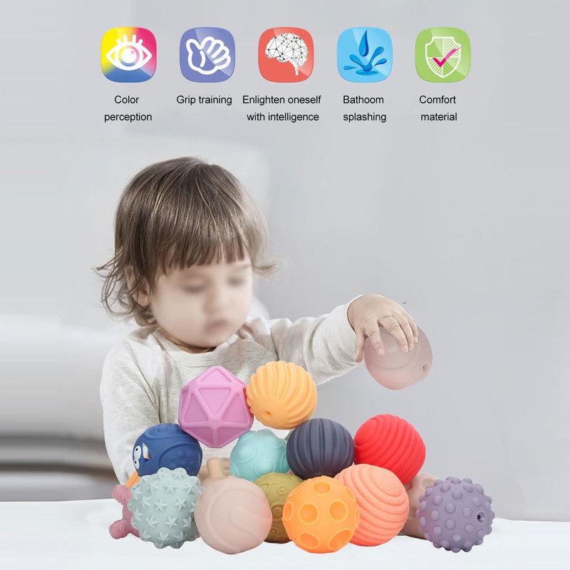 16PCS Baby Soft Textured Sensory Balls Toddlers Exploration Toys Sensory