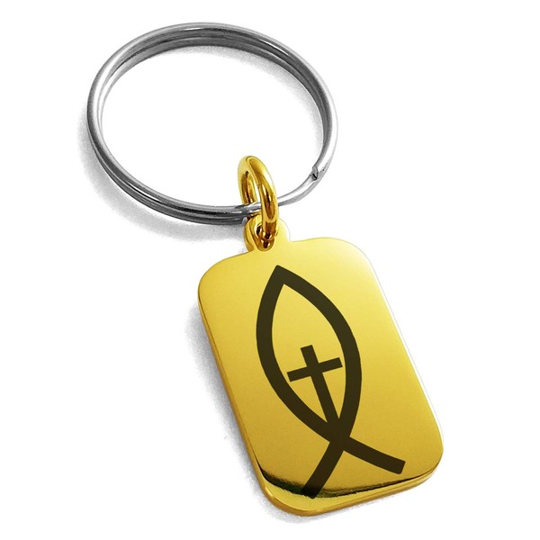 Tioneer Gold Plated Stainless Steel Vertical Ichthus Cross Fish Symbol