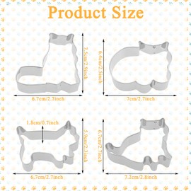 8PCS Cute Cat Cookie Cutter Set,4 Size Cat Shape Cookie Cutters, Stainless Steel Cookie Cutter Kitty Shapes Cookie Cutters Molds Cat Body Cookie Cutters Shapes for Kitty Animal Themed Party