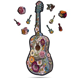 Crafthub Music Instrument Wooden Puzzles for Adults – A3 Unique Guitar with 121 Pieces Wood Puzzles – Jigsaw Puzzles with Unique Animal Shapes – 17.2" x 6"