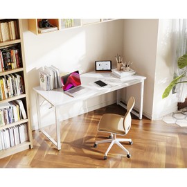 Casaottima 54 Inch Computer Desk for Home Office, Study Writing Table for Small Spaces, Simple Modern Desk with Headphone Hooks, White