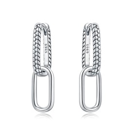 Cycuff 925 Sterling Silver Hoop Earrings Colorful Cubic Zirconia Jewelry Drop Earrings for Women Set Earring Gifts for Her (Rectangle Double Ring Snake Earrings)