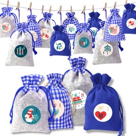 Advent Calendar for Filling, 24 Advent Calendar to Fill Yourself Fabric Bags, Christmas Calendar for Filling, Large, Advent Calendar for Filling, Fabric for Children 2024 (Blue)