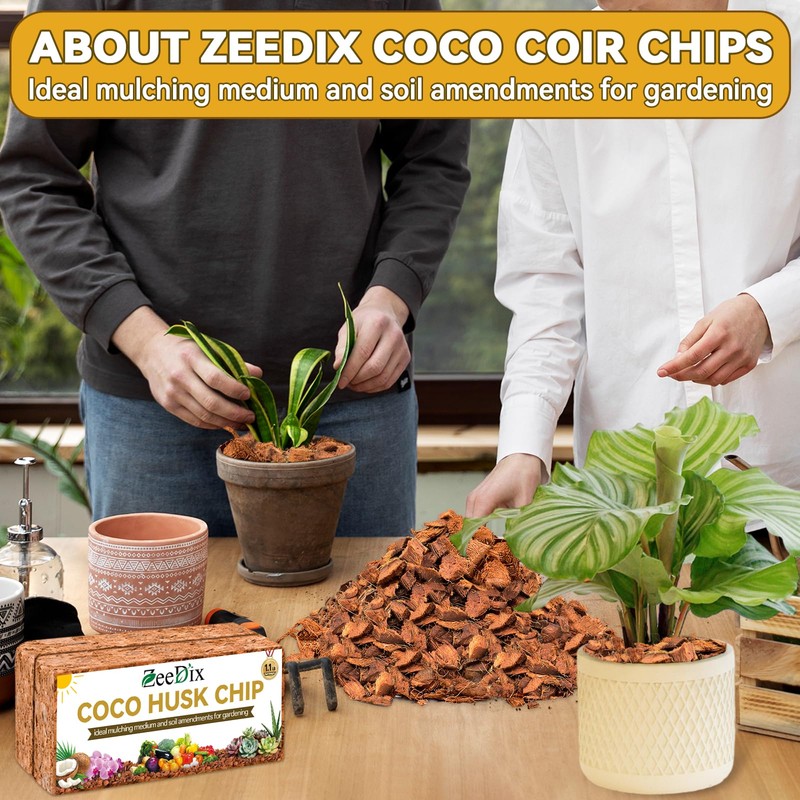 Zeedix 4 Pack Coco Husk Chips for Plants, 100% Organic
