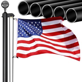 WeValor 20FT Sectional Flag Pole Kit, Extra Thick Heavy Duty 14 Gauge Aluminum Flag Poles, Outdoor In ground Flagpole with Free 3x5 Polyester American Flag for Outside, Residential or Commercial