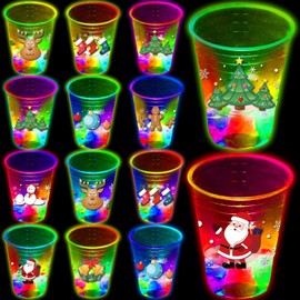 24 Pcs Christmas Party Cups,Glowing Christmas Flashing Theme Party Cups,Decoration Cups for Christmas Party Supplies, Party Favors for Night Time Fun,BBQ,Holiday,Christmas Decor,with 8 pattern