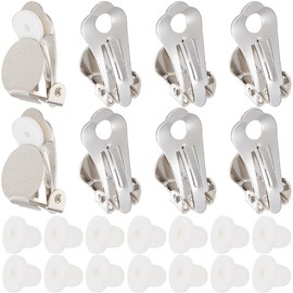 SOFPLATE 1 Box 60Pcs Silver Earring Converter Clip on Earrings Back Brass Non Pierced Earring Clips with Plastic Pads Painless Clip on Earring Findings for Jewelry Making Supplies DIY Women Beginner