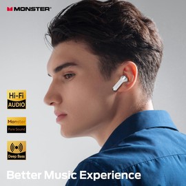 Monster N-Lite 211 Wireless Earbuds, Bluetooth 6.0 Stereo Headphones with Powerful Bass, Built-in Noise-Cancelling Mic for Clear Calls, LED Display, 36H Playtime, IPX5 Waterproof Design for Sports