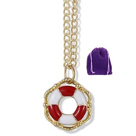 Emerald Park Jewelry Life Saver Buoy Ring Charm Snake Chain Necklace (Red)