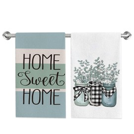 Home Sweet Home Kitchen Towels Dish Towels Set of 2,Vase Eucalyptus Hand Towels 18x28 Inch Drying Dishcloth,Summer Holiday Dish Towels for Kitchen Bathroom Home Decor Housewarming Gifts
