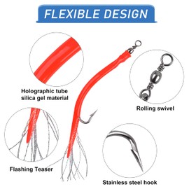 Striped Bass Trolling Tube Lures,Fishing Trolling Tube Teaser Rig with Stainless Steel Hooks Barrel Swivels for Striper Saltwater Game Fish
