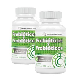 HEALTHADDICTION - 2 Pack Probiticos y Prebiticos - Frmula Avanzada con 4 Cepas, 10 Billones de UFC y Cpsulas de Absorcin Entrica - Sin Gluten, Sin... 