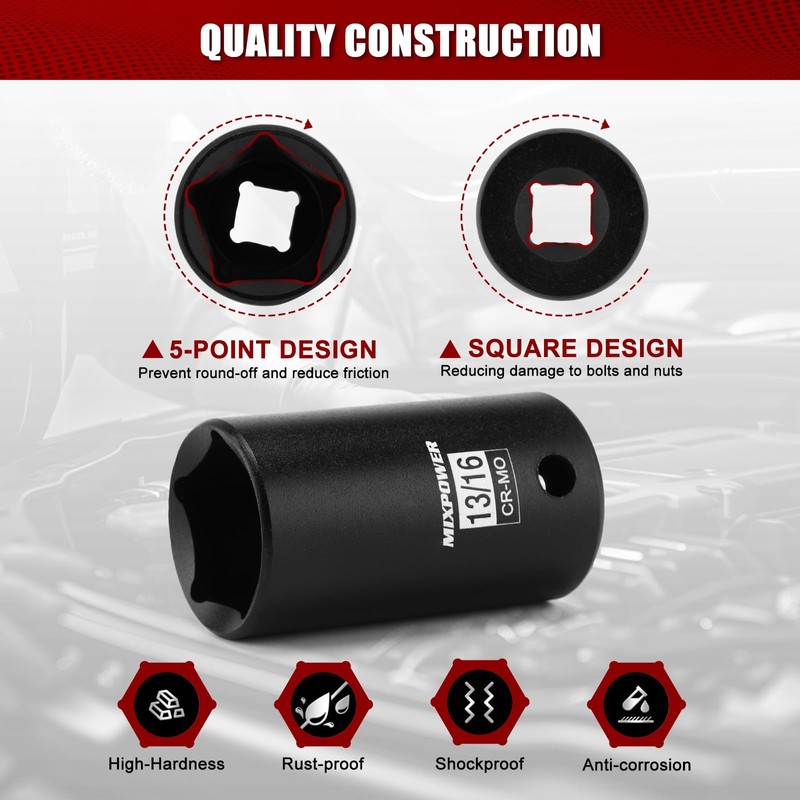 MIXPOWER 3/8" Drive 13/16" 5 Point Utility Socket, CR-MO, Impact